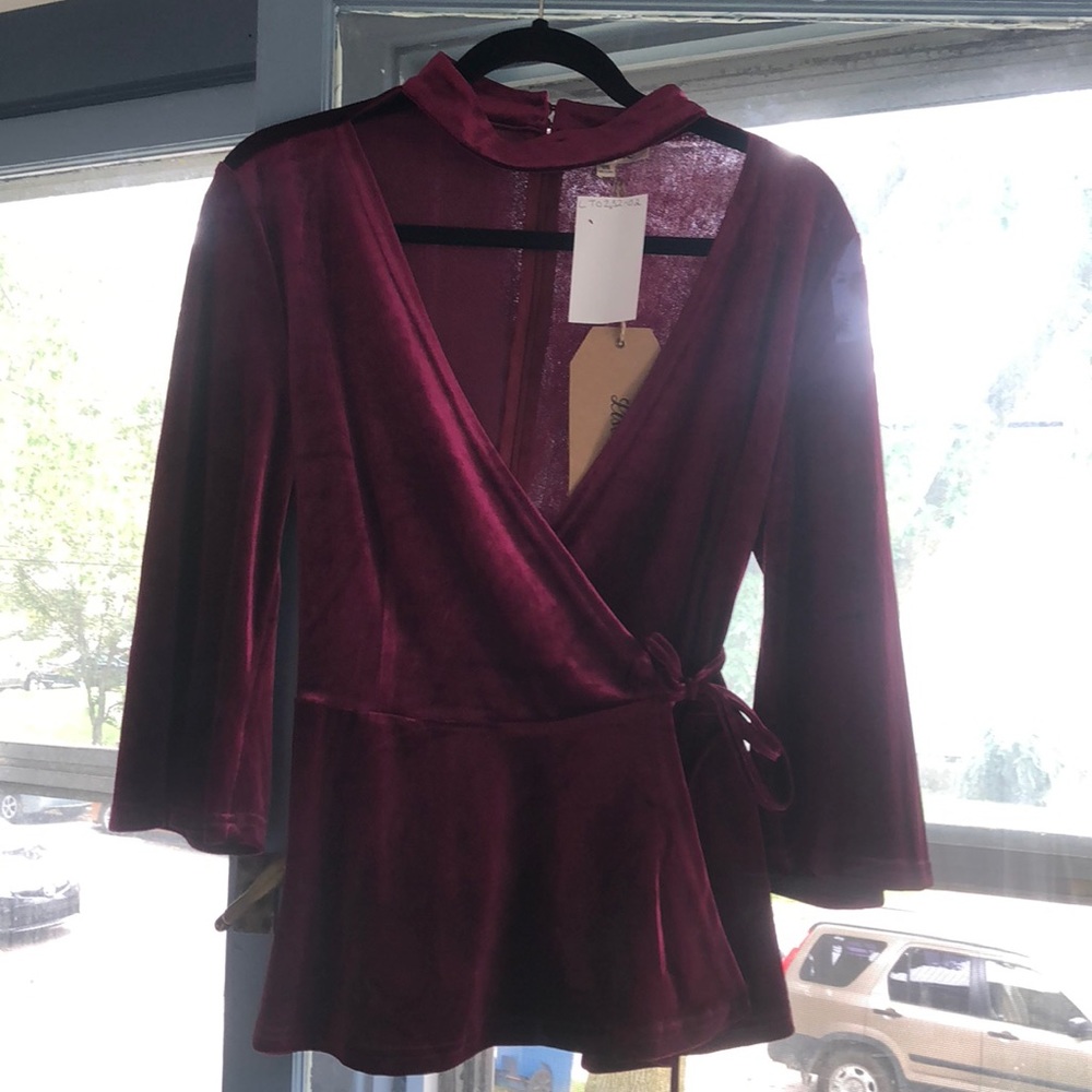 Velvet maroon wrap shirt